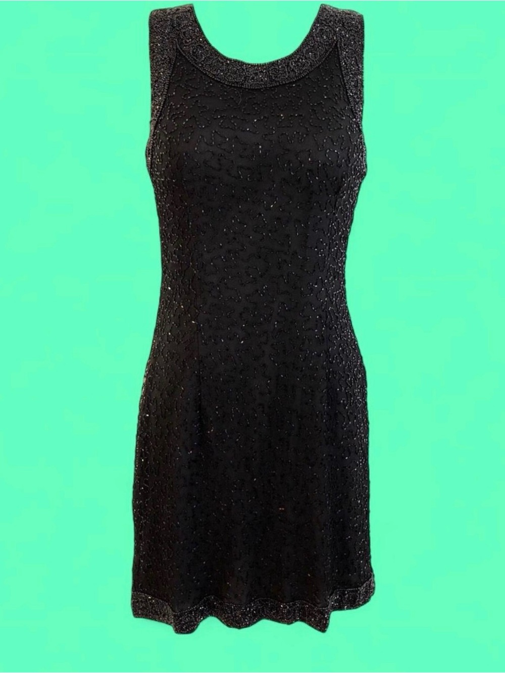 Vintage 80’s/90’s Beautiful Black beaded silk shift style Laurence Kazar dress